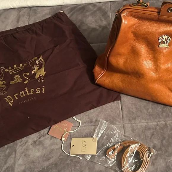 Pratesi Leather Top-Handle Satchel in Cognac Brown - Picture 2 of 9